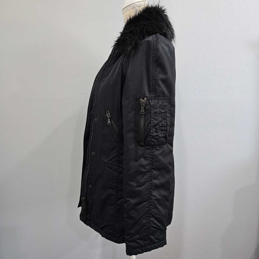 Express Black Puffer Jacket with Fur Trim - Picture 5 of 9